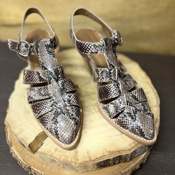 Jeffrey Campbell Angora Sandals Women 9.5 Snakeskin Leather Heeled Strappy Mules - Picture 10 of 12